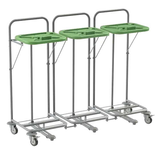 VK 80 - 3N vozík na třídění odpadu a prádla, nožní otevírání plast - VK - zelený